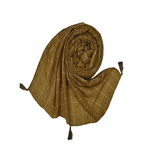 Box Checkered Designer Hijab With 4 Sided Fringe's On The Border - Yellow